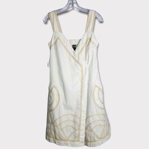Lithe Cotton Wrap Lined Dress With Yellow Gold Stitching Pockets, Size 6